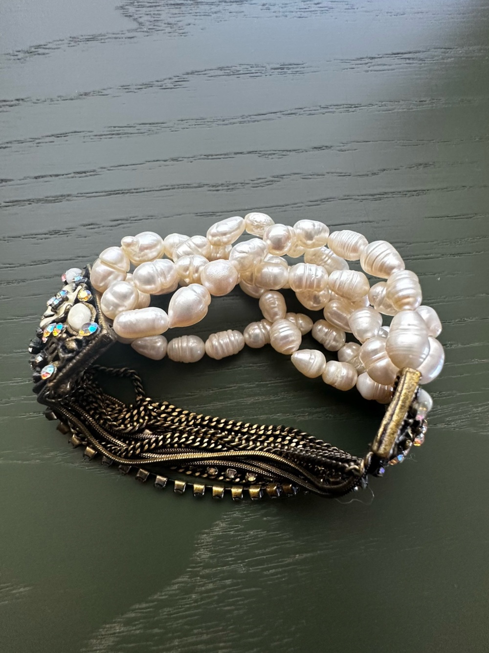 Faux Pearl Multi-Strand Bracelet with Crystal-Embellished Clasp